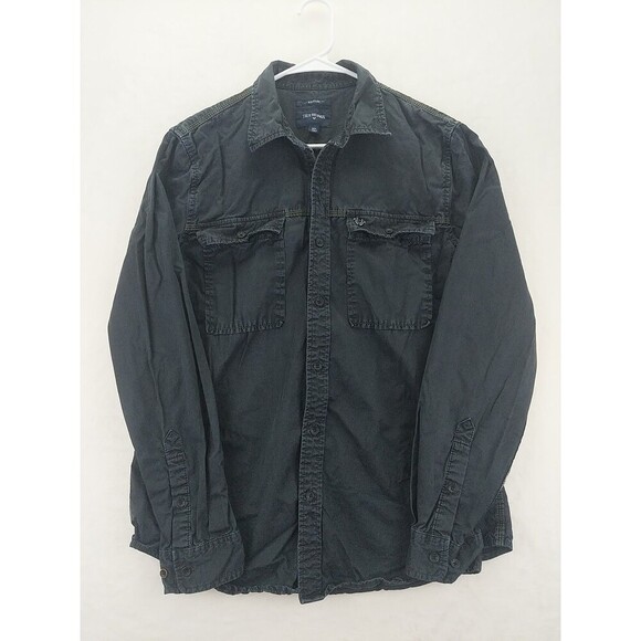 True Religion Regular Fit Mens Medium Black Button-Down Long Sleeve Shirt - Picture 1 of 12